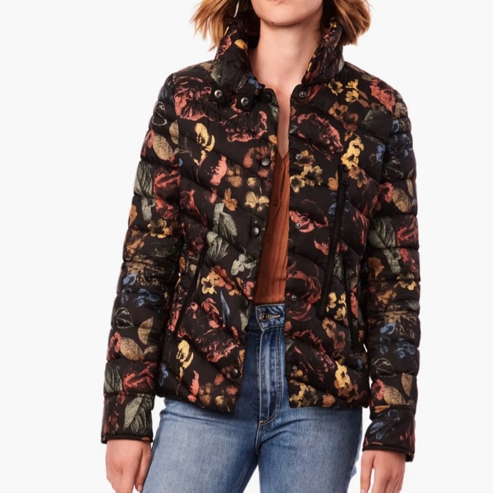 Floral Print Water Resistant Packable Puffer Coat